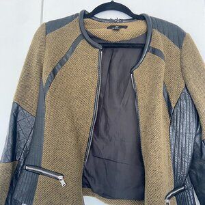 H&M Women’s Moto Faux Leather Olive Tweed Zip Up